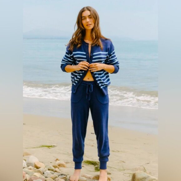 Minnow Pants - MINNOW S Navy Blue Knit Cashmere Lounge Pants Joggers Drawstring Pockets